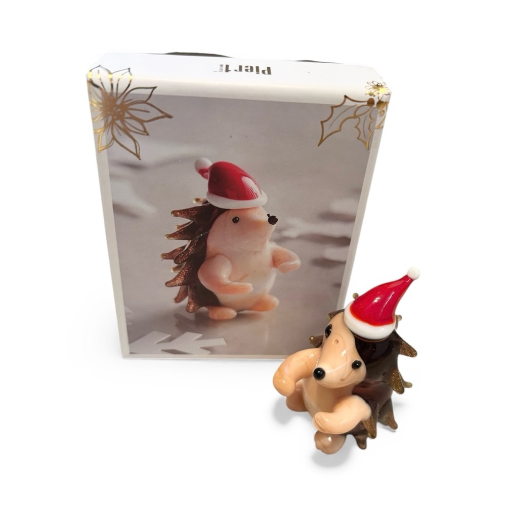 Pier 1 Festive Hedgehog Figurine with Santa Hat NIB